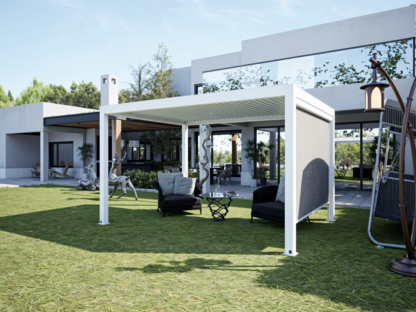 White pergola with a side screen
